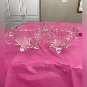 EUC VTG PRESSED GLASS FOOTED CREAM AND OPEN SUGAR BOWL